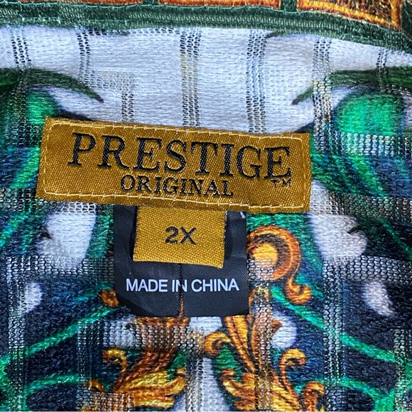 Prestige Original Shirt Mens 2X Button Short Sleeve Greek AOP See Thru Abstract - Picture 3 of 12